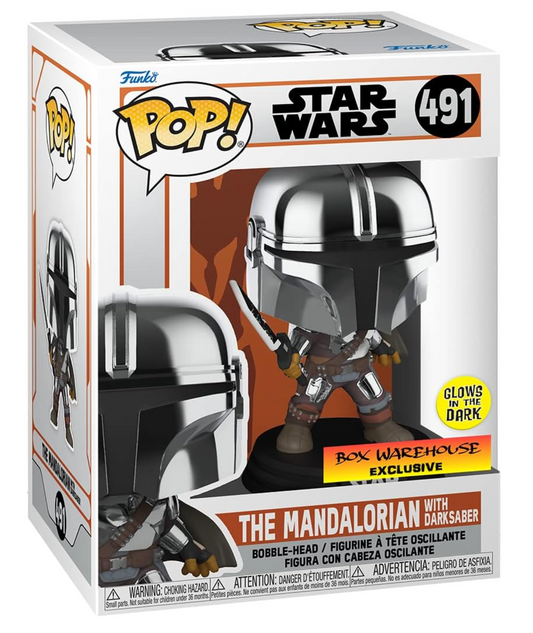 Funko Pop! Star Wars - The Mandalorian with Darksaber (Glows in the Dark/Metallic)(Box Warehouse Exclusive)